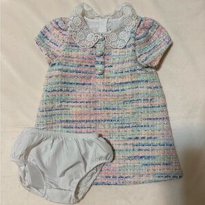 Janie and Jack Pastel Striped Dress with Lace Collar